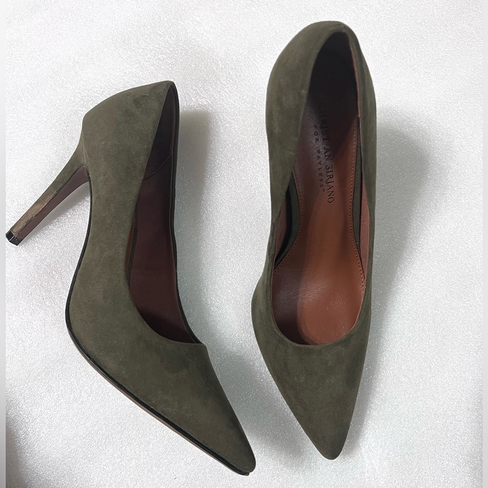 Christian Siriano Olive Green Suede Pointed-Toe Heels